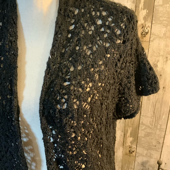 Coldwater Creek Black Crochet Open-Front Cardigan. Size L - Picture 2 of 5
